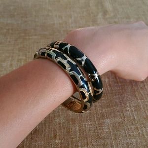 Sequin Enamel Bangle Bracelet Set of 2 Black and Golden
